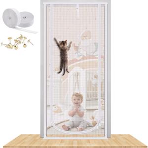 Reinforced Cat Screen Door, 32X82 Heavy Duty Pets Proof Screen Door with Bilateral Zipper, Prevent Dogs Cats Running Out from Home, Bedroom, Living Room, Kitchen Patio Door