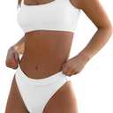 High Waisted Bikini for Women Tummy Control Bottoms Push Up Crop Top Swimsuit 2 Piece High Cut Teens Girls Bathing Suits (Medium, White Sports Bikini)
