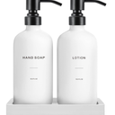 Prus Waso White Soap Dispenser Bathroom Set, Hand and Lotion Dispenser with Pump, Perfect for Bathroom Essentials for New Home. (Silver & White)