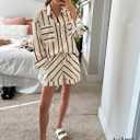 Tankaneo Womens Striped 2 Piece Outfits Button Down Shirts and Shorts Lounge Matching Sets (White, S)