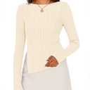 MEROKEETY Women's Fall Long Sleeve Sweater Tops 2025 Boat Neck Ribbed Asymmetric Lightweight Knit Shirts, Beige, Small (