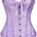 Bustier Corset Top for Women | Overbust Lace Up Waist Cincher Shapewear Lingerie (Small, Purple 1)