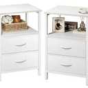 Huuger Night Stand Set of 2, Nightstand with 2 Drawers, Bed Side Table with Open Shelf, Wooden Top, End Table, PU Leather Fabric Drawer Surface, for Bedroom, White