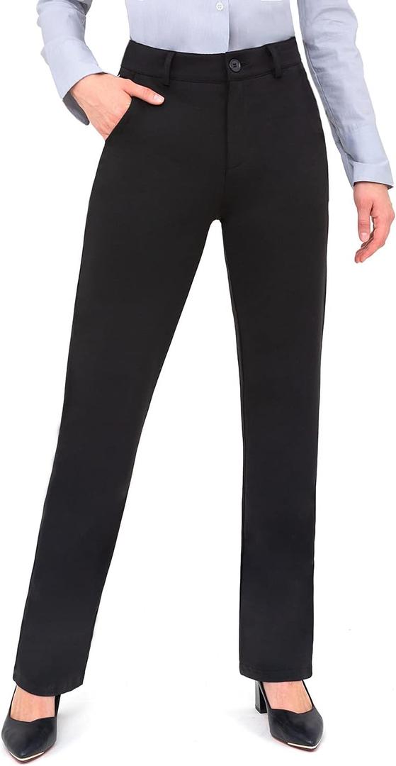 Bamans Dress Pants Women Work Business Pants Tummy Control Office Straight Leg Trousers High Waisted Ladies Slacks (XX-Large, Black)