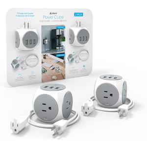 Atomi Power Cube 2-Pack  3AC Outlets + 3 Smart USB Ports + 5-ft. Cable