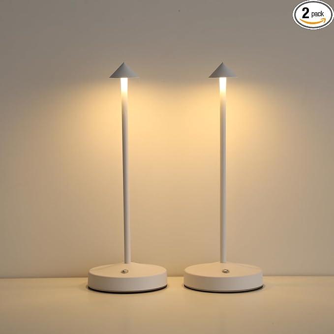 Rechargeable Cordless Lamps,3000mAh Battery Operated Table Lamp,Portable LED Touch 2 Levels Brightness Dimmable Bar Lamp,Battery Powered Lamps for Bars,Restaurant,Living Room(2 Pack,White