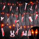 BlcTec Scary Halloween Decorations Props, 12 FT Halloween String Lights with 16 Fake Bloody Knives & 50 LED Orange Big Bulbs, 8 Modes Battery Operated Bloody Party Supplies for House Décor,Set Of 4