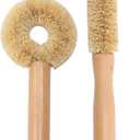 2PCS Coconut Brush Fiber Bottle Wooden Cleaning Brush, Scrub Head for Deep Pan Cleaning Washing, Sturdy Eco-Friendly with Natural Wood Handle Holder, Bristle Scrubber Set for Kitchen Dishes Vegetable
