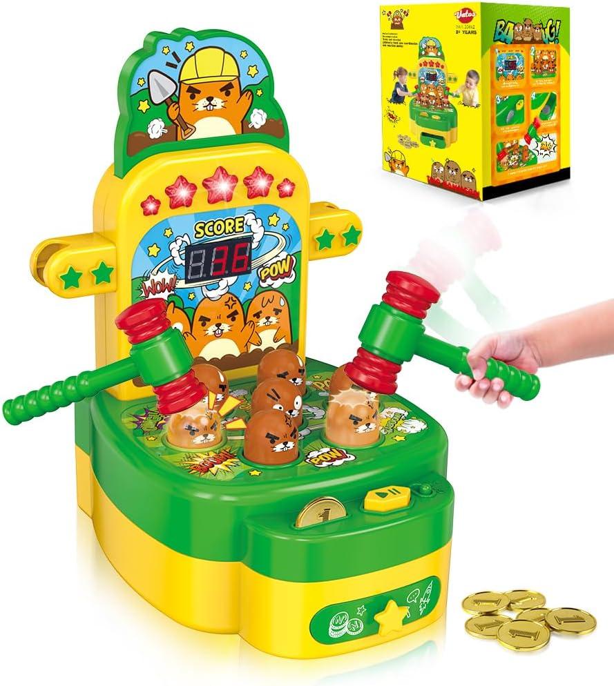 VATOS Hammer Game, Mini Electronic Arcade Game with 2 Hammers, Pounding Toys Toddler Toys for 3 4 5 6 7 8 Years Old Boys Girls, Developmental Toy Interactive Toy (Green)