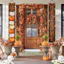 2 x Pumpkin Maple Leaves Leaf Door Fall Decorations Porch Banner Fall Banner Autumn Thanksgiving Decorations Board Wall Hanging Farmhouse Supplies Pumpkin Porch Decorations Outdoor for Home Office Holiday (No light)