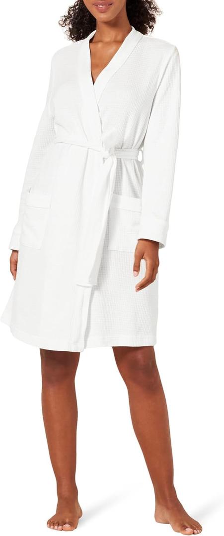 Amazon Essentials Women's Lightweight Waffle Mid-Length Robe (X-Large, White)