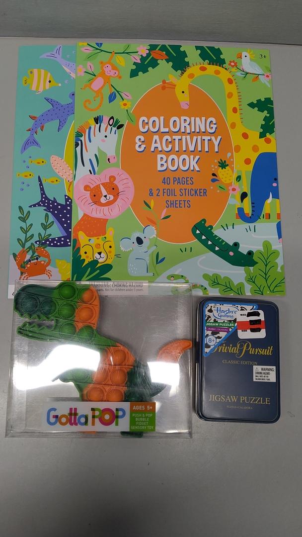 Activity/Coloring Book - Jungle Design 40 Pages2 Foil Sticker Sheets Pack of 2 + Push & Pop Bubble Fidget Sensory Toy + Hasbro Gaming Jigsaw Puzzles 8"×8"
