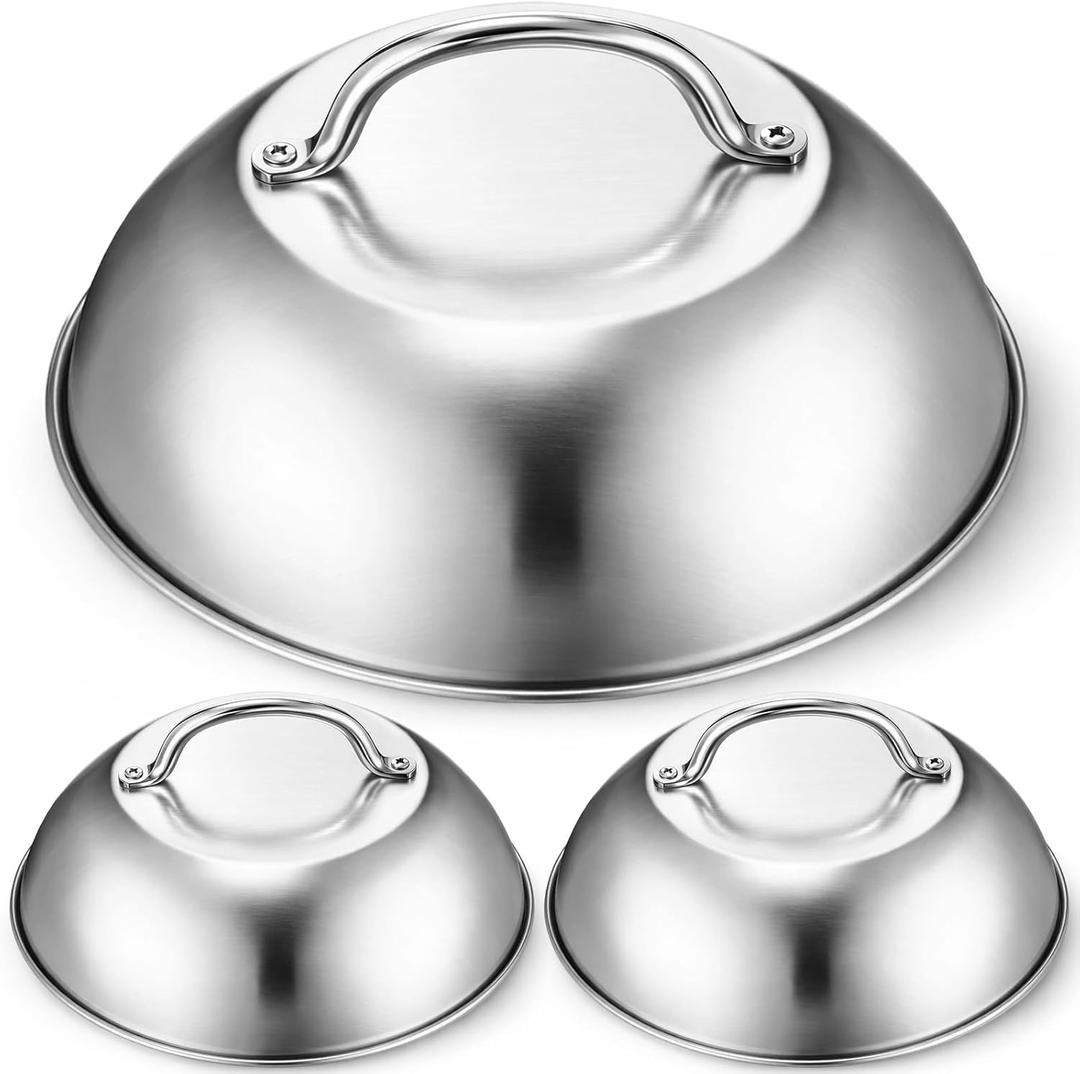 3 Pcs 9 Inch Cheese Melting Dome Round Basting Cover Stainless Steel Griddle Dome for Flat Top Griddle Grill, Kitchen Accessories Indoor or Outdoor