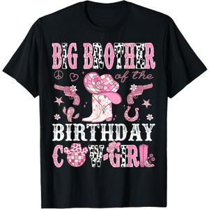 Big Brother Of The Birthday Cow-Girl Pink Disco Western T-Shirt (Black), 4T