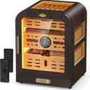 Cigar Humidor, 4 Side Windows humidor Cigar Box, Cedar Wood Drawer Humidor, with LED Lighting System, Digital Thermometer and 2 Cigar Humidifiers, Glass Top Cigar Case for 80-120 Cigars