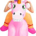 Spooktacular Creations Kids Inflatable Halloween Costume, Riding a Unicorn, Colorful Air Blow-up Set with Hat Hallowen Party (Medium, Pink)