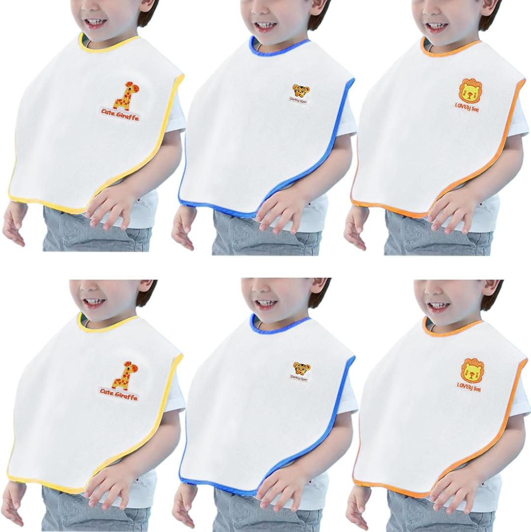 Bibs,Extra large bibs for Toddlers, Towel Bibs,Waterproof and super absorbent. (Blue,brown,yellow)
