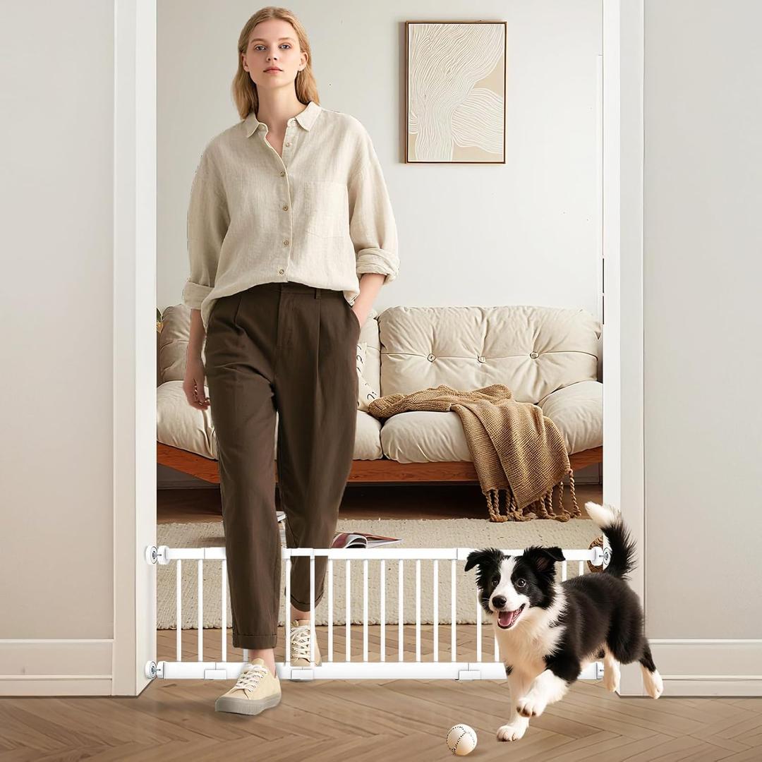 Metal Short Dog Gate, 13 Tall Puppy Small Pet Gate to Step Over, 17"- 44" Pressure Mount Indoor Outdoor Dog Gates with 4 Extension Kits, Small Puppy Gate for Doorways & Stairs