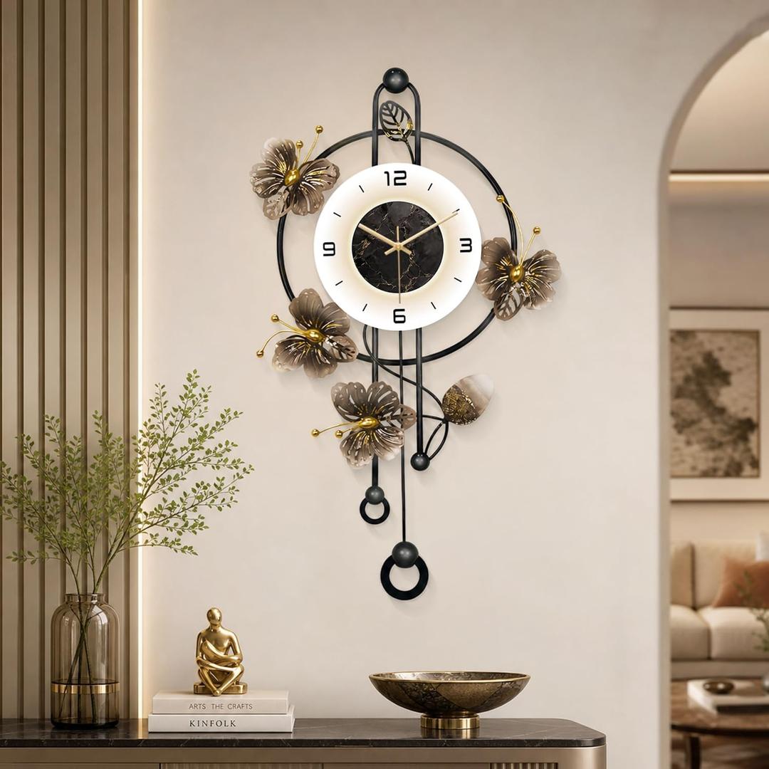 Large Wall Clock Silent Quartz Pendulum Modern Wall Decor 18.8x29.5in