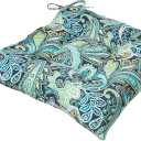 Pillow Perfect Paisley Indoor/Outdoor Chair Seat Cushion with Ties, Tufted, Weather, and Fade Resistant, 18.5" x 19", Blue/Green Pretty, 2 Count