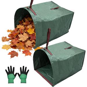 2-Pack 72-Gallon Reusable Yard Waste Bags with Gloves Heavy-Duty Dustpan-Style Lawn & Garden Bags with Handles, Foldable, Standable Leaf Collector for Leaves, Grass, Branches, and Outdoor Debris