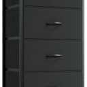 Somdot Tall Dresser for Bedroom with 6 Drawers, Storage Organizer Chest of Drawers with Removable Fabric Bins for Closet Bedside Living Room Laundry Entryway Hallway, Black Rustic Brown