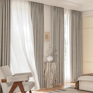 Natural 40x90 2 Panels 100% Full Blackout Curtains for Bedroom Faux Linen Back Tab Curtains, 6cm High Temperature Pleated Drapes, Thermal Insulated & Energy Efficient, Flame Retardant
