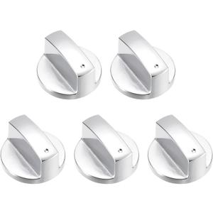 uxcell 5Pcs Gas Stove Knob, 6mm Universal Cooker Replacement Knobs Angle: 0, Durable Metal Surface Switch for Kitchen Cooktop, Gas Stove & Various Ovens(Silver Tone)