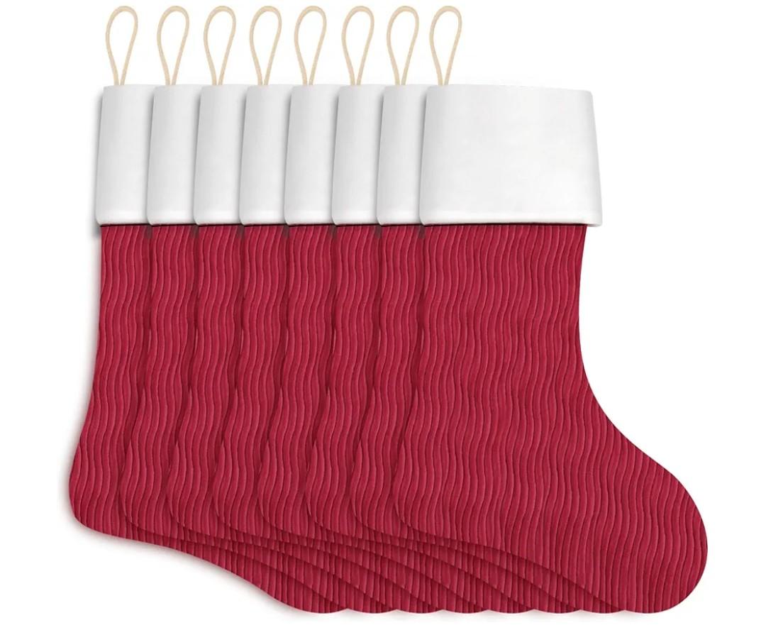 Red Christmas Stocking 18 Inch 8 Pack Hanging Xmax Personalized Stockings Bulk for Sublimation Blanks