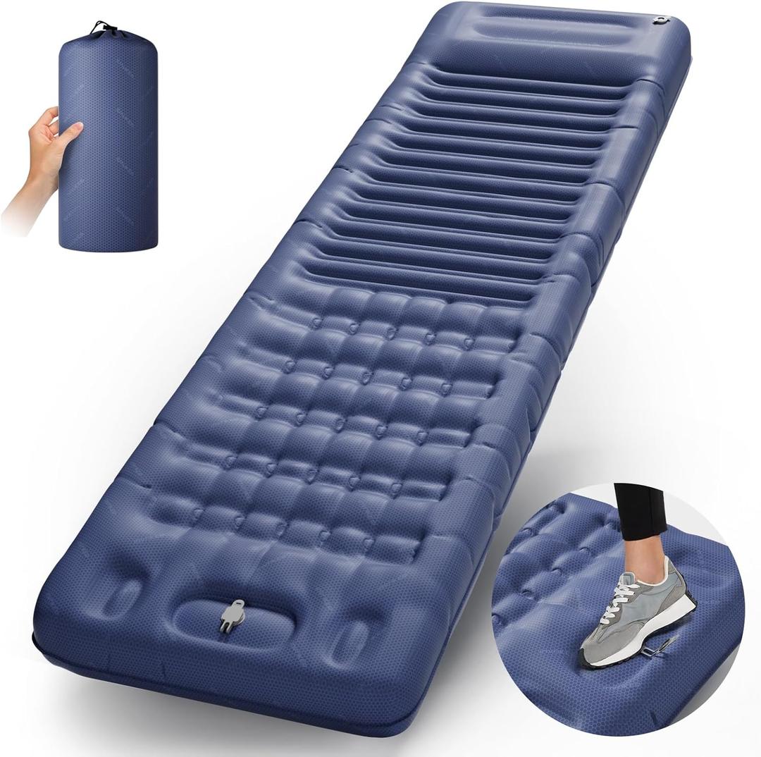 INVOKER Camping Sleeping Pad, Ultralight Inflatable Camping mat with Built-in Foot Pump, for Camping, Backpacking, Hiking, Car Travel, Beach, Blue, 80'x30"