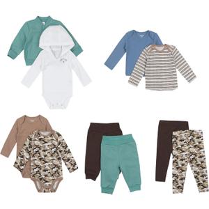 Hanes Baby and Toddler Flexy Soft 4-Way Stretch Knit and Fleece Wardrobe Gift Set (12-18 Months, Tan/Blue/Green/Brown)