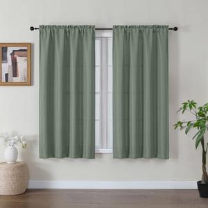 Gwine Sage Green Curtains for Living Room 54 inches Long 2 Panels, Light Filtering Faux Linen Textured Rod Pocket Curtains, Window Treatments Farmhouse Curtain for Bedroom, Each 40" Wx54 L, 2PCS