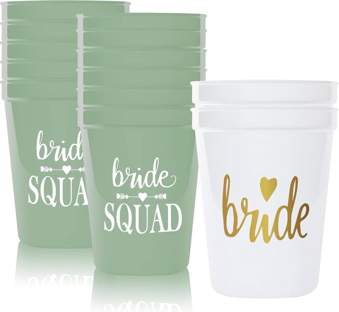 PartyGifts&beyond Bachelorette Party Cups 13packs Bride Squad Plastic Cups for Bridesmaid Bridal Shower Wedding Decorations
