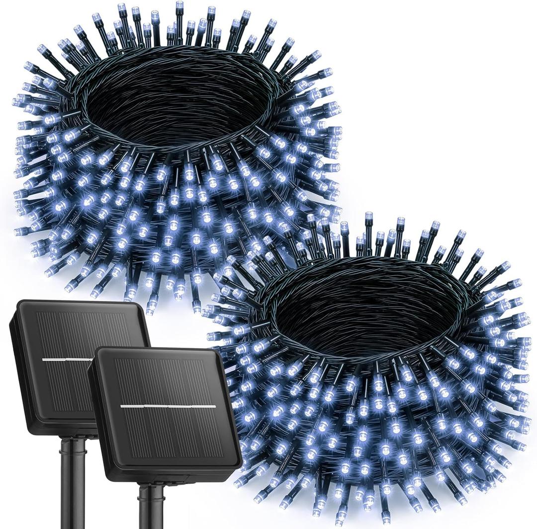 Brightown 2 Pack Solar Christmas Lights Outdoor, Total 92FT 240 LED Solar String Lights Outdoor Waterproof Green Wire with 8 Modes, Solar Fairy Light for Garden Yard Patio Party Decors, Cool White