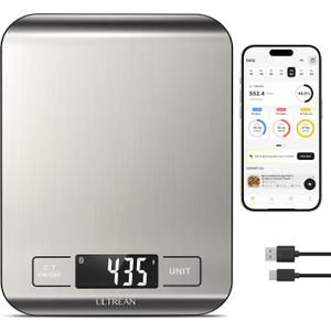 Ultrean Smart Food Kitchen Scale with Nutritional Calculator, App for Macro & Calorie Tracking, AI Scan, Digital Grams and Ounces for Weight Loss, Rechargeable, Stainless Steel, 33lb /15kg