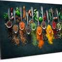 GUBIYU Kitchen Wall Art, Dining Room Wall Decor, Indian Decor, Kitchen Decorations Wall, Colorful Spice in Spoon Vintage Canvas Wall Art Food Photos Painting Framed for Home Decoration Gift 12x16Inches (Multi Color002)