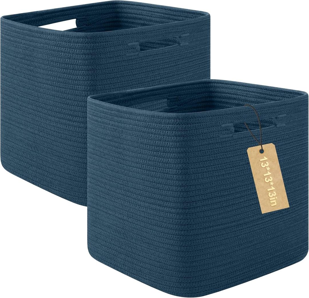 OIAHOMY Storage Cubes, 13 Inch Cube Storage Organizer, Collapsible Storage Bins, Baskets for Organizing, Storage Bins for Shelves-Blue, 2-PACK