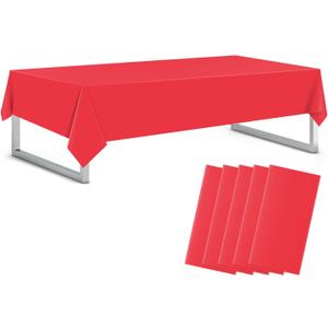 Red 5 Pack 54 x 108 Inch Plastic Tablecloth Disposable Tablecloth for Rectangle Table, Party Plastic Table Cloth