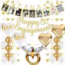 Engagement Party Decorations Gold - 29 Pc Engagement Decor Kit, Happy Engagement Banner, Ring Balloon, Photo Timeline, LOVE Heart Balloons - Just Engaged Proposal Bridal Shower Decor