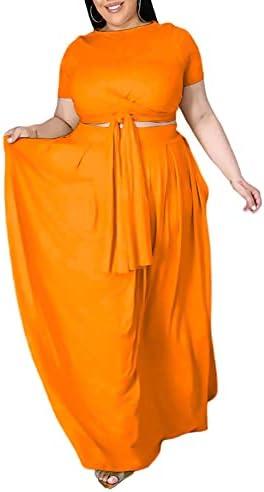 Ophestin Womens Plus Size 2 Piece Dress Outfits Solid Color Crop Top Maxi Skirts Set XL
