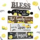 Wesiti 5 Pieces Kitchen Wall Decor Bless the Food Before Us Sign Farmhouse Rustic Dining Room Wall Art Wooden Hanging Signs for Kitchen Decor Hanging Plaque for Home(Lemon)