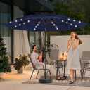 JEAREY 3 Tiers Patio Umbrella with Solar Lights 9ft Outdoor Market Table Umbrellas with Push Button Tilt for Outside Pool Garden, Navy Blue