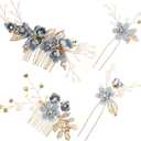 NUOBESTY 4Pcs Wedding Hair Clip Comb Handmade Bridal Hair Clip Pearl Floral Leaf Hair Accessories for Women Wedding (Blue)