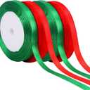 Gift Wrapping Satin Ribbon for Flower Bouquet Arts Crafts Sewing 25 Yard Each Roll Ribbon for Merry Christmas Decoration (Christmas Red Green-1, 3/8 inch Width) Pack of 2