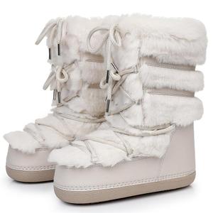 Furry Faux Fur Boots for Women - Fuzzy Boots for Women Winter Snow Boots - Fluffy Black White Pink Fur Boots- Lace-up Mid-Calf Water-Resistant Platform Boots 37/38