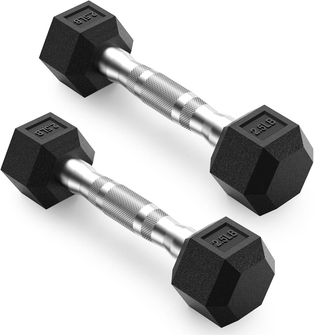 PAPABABE HEX Dumbbell Set 2.5-125lb, Rubber Encased Home Gym Dumbbells, Exercise & Fitness Weights Dumbbells for Women & Men, Hand Weight for Strength Training