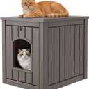 Outdoor Cat House Weatherproof, Resin Cat Houses for Outdoor Indoor Cats, Cat Box Enclosure, Cat Bed Easy to Assemble & Clean, Grey