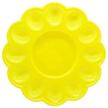 Platter Tray for Boiled Eggs  - Decorative Plastic Deviled Plate - Easter Serving Egg Dish - Holiday Egg Server - 9.44" - Yellow
