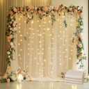 Tulle Backdrop Curtain with Lights String 20 X 8FT Champagne Sheer Tulle Backdrop Curtains for Wedding Birthday Party Reception Photo Booth Background Decorations (4 Panels 5x8FT)