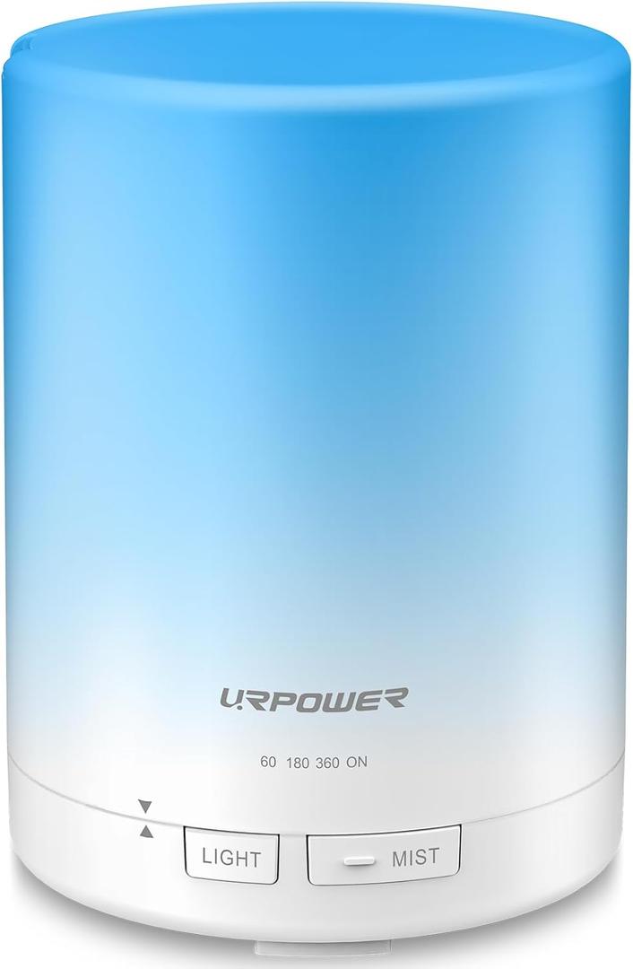 URPOWER 300ml Essential Oil Diffuser: Ultrasonic Aromatherapy Diffuser Quiet Auto Shut Off, 4 Timer Settings(1H 3H 6H ON) & 7Color Night Light Humidifier for Yoga Bedroom Living Room Office